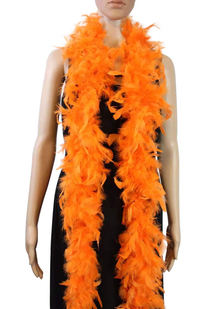 Flydreamfeathers 40 Gram 72" Long, Turkey Chandelle Feather Boa, Dancing Wedding Crafting Party Dress Up, Halloween Costume Decoration (orange color) - Image 1